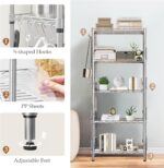 5-Tier Storage Shelves Metal Wire Shelving Unit Storage Rack Height Adjustable Pantry Shelves with 5 Hooks & Shelf Liners for Living Room, Kitchen, Bathroom 21.2 W x 11.4" D x 59" H (Silver) - Image 5