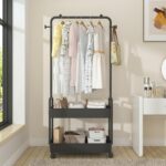 ANTOLE 2-in 1 Garment Rack, Clothing Rack with 2 Tier Metal Basket, Rolling Storage Cart Clothes Organizer Coat Rack Storage Stand on Wheels, Clothes Rack,Heavy Duty Clothing Rack (Black) - Image 2