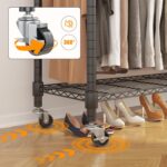 BATHWA Heavy Duty Rolling Garment Racks, 25mm Metal Pipe, 47.3" W x 17.7" D x 80.7" H Large Tall Portable Wardrobe Closet with 2 Rods, Wide Adjustable Shelves and Hangers, Clothing Hanging Storage - Image 5