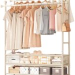 DAYONG 100CM Clothes Hanger Stand with Shelves, Free Standing Metal Garment Rack, Double Rails Clothes Rack,Bottom Storage Shelf With Wheels For Bedroom Garment Organizer