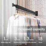 LIENAHU Wall Mounted Clothes Drying Rack, Folding Laundry Hanger, Retractable and Collapsible Clothing Rack (Black, With Hooks) - Image 7