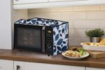 Full Closure Microwave Oven Top Cover for Samsung 28L CE1041DSB2/TL Convection Microwave Oven with PVC Attractive Digital Prints/Dustproof/Water Resistant-Blue Grey Leaf