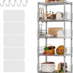 5-Tier Storage Shelves Metal Wire Shelving Unit Storage Rack Height Adjustable Pantry Shelves with 5 Hooks & Shelf Liners for Living Room, Kitchen, Bathroom 21.2 W x 11.4" D x 59" H (Silver)