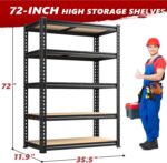 2020LBS Storage Shelves 5 Tier Garage Shelving Heavy Duty Adjustable Garage Shelves, Utility Rack Shelf, Shelving Units for Storage Warehouse Pantry Closet, 35.5" W x 11.9" D x 72" H, Black - Image 3