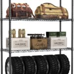 IZEUK 1400 LBS Garage Black Shelving Wide Storage Shelves 4 Tier Adjustable Heavy Duty Metal Wire Rack Standing Shelf Unit for Kitchen Office College Dorm Garage Warehouse 15.8" x 45.8"x 59.4"