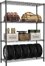 IZEUK 1400 LBS Garage Black Shelving Wide Storage Shelves 4 Tier Adjustable Heavy Duty Metal Wire Rack Standing Shelf Unit for Kitchen Office College Dorm Garage Warehouse 15.8" x 45.8"x 59.4"