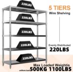 Storage Shelves, 5 Tier Shelf Adjustable Stainless Steel Shelves, Sturdy Metal Shelves Heavy Duty Shelving Units and Storage for Kitchen Commercial Office Garage Storage, 47L X 16W X 59H 1650Lbs Total - Image 4