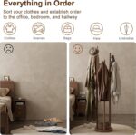 Solid Wood Rotary Coat Rack, Freestanding Coat Rack with 3 Shelves and 9 Hooks, Coat tree for Bedroom Entryway Livingroom Coat Hanger Stand for Coats Scarves, Handbags (Walnut) - Image 6