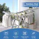 Clothes Drying Rack, 3 Tier Foldable Clothes Drying Stand, 180CM Extra-Large Clothes Airer Laundry Dryer w/Shooe Rack, Stainless Steel, Free-Standing for Sheets Towels Shoe Clothing,Indoor Outdoor Use - Image 2