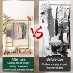 Bamboo Clothes Rack Portable Garment Rack Rolling Coat Rack Clothing Organizer Pant Hat Tree Multifunctional Bedroom Hanging Rack Wardrobe Storage Shelves with Wheels For Entryway Bed Room - Image 6