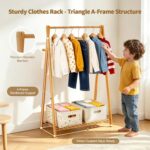 Small Clothes Hanging Racks,Bamboo Wood Kids Clothing Garment Racks for Cloths,Free Standing Baby Dress Costume Rack for Bedroom,Living Room, Commercial,Small Space - Image 5