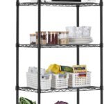 alvorog 5 Tier Shelving Units for Storage, Multipurpose Storage Shelves with 10 Hooks, Adjustable Height, Heavy Duty Metal Structure Organizer Pantry Shelves for Bathroom Kitchen Garage(59X34X150cm)