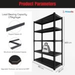 5-Tier Boltless Steel Shelf – Storage Rack with Rolled-Edge Frame & Thick MDF Boards, Ideal for Garage, Warehouse, Shop, Office, or Home Use (Black Frame & Black MDF, 183 * 90 * 40cm, 5 Tier) - Image 2