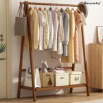 Beauenty Bamboo Clothes Racks, Freestanding Clothing Hanger with Storage Rack, Clothes Hanging Shoe Rack, Coat Organizer for Hotel, Hallway, Bedroom, Office (100x46x144 cm) - Image 5