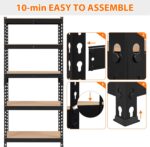 Topeakmart 5-Tier Utility Shelves, Metal Storage Shelves, Adjustable Shelving Units, Boltless Assembly, Garage Shelves Shed Shelving for Warehouse Garage Shed Basement- Black, 27.5 x 12x 60 Inch - Image 5