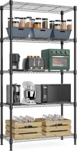 Xcity Storage Shelves, 5 Tier Heavy Duty Metal Shelving Unit, 2000 LBS Capacity Adjustable Steel Wire Shelf Organizer for Pantry, Kitchen, Garage, 14" D x 30" W x 60" H, Black