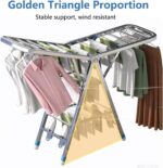 Clothes Drying Rack, 3 Tier Foldable Clothes Drying Stand, 180CM Extra-Large Clothes Airer Laundry Dryer w/Shooe Rack, Stainless Steel, Free-Standing for Sheets Towels Shoe Clothing,Indoor Outdoor Use - Image 3