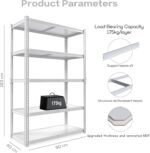 5-Tier Boltless Steel Shelf – Storage Rack with Rolled-Edge Frame & Thick MDF Boards, Ideal for Garage, Warehouse, Shop, Office, or Home Use (White Frame & White MDF, 183 * 90 * 40cm, 5 Tier) - Image 2