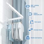 Clothes Hanger Rack, Wall Mounted Clothes Drying Rack, Collapsible Retractable Laundry Clothes Rack Wall Mount, Drying Rack with Windproof Ring Hooks (White） - Image 3