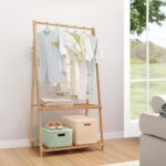 Jotsport Small Clothes Rack Kids Dress Up Storage for Playroom, Toddlers Bedroom, Bamboo Child Garment Rack with 2 Tier Storage Shelf, Kids Clothing Rack Costumes Organizer - Image 2