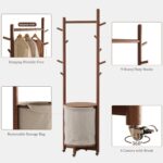 CycleCrew Solid Wood Coat Rack with Fabric Basket - Coat Hanger Stand Coat Tree Rack Freestanding with 9 Hooks Wheels, Small Clothes Rack For Entryway Bedroom Hallway Living Room - Image 8