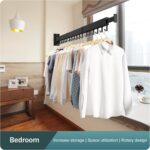 LIENAHU Wall Mounted Clothes Drying Rack, Folding Laundry Hanger, Retractable and Collapsible Clothing Rack (Black, With Hooks) - Image 9