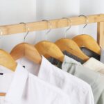 medla Clothing Rail with Wheels: Rolling Clothes Hanger Stand Double Rod Portable Clothes Rack on Wheels with Bottom Shelf for Shoe Storage Wooden Standing Garment Organizer for Bedroom Balcony - Image 7