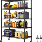 Heavy Duty Industrial Storage Shelving Unit with Wheels, 5-Tier Garage and Pantry Shelf Unit, Adjustable Metal Wire Storage Rack Organizer (91x45.5x183cm(WxDxH))