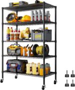 Heavy Duty Industrial Storage Shelving Unit with Wheels, 5-Tier Garage and Pantry Shelf Unit, Adjustable Metal Wire Storage Rack Organizer (91x45.5x183cm(WxDxH))