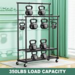 Rolling Clothes Rack with Doule Rod for Hanging, Heavy Duty Metal Garment Rack Load 350 LBS with Lockable Wheel, Free Standng Clothing Rack with 2 Shelves and Side Hooks for Home Commercial, Black - Image 3