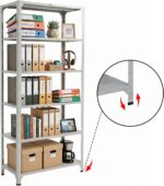 RIGID Metal Slotted Angle Racks Shelves, 5 Tier Steel Storage Organizer Rack for Living Room, Bedroom, Office, Garage – Heavy Duty Standing Multipurpose Cabinet (Grey, 205x91.7x45.5 CM) – Assembled - Image 4