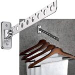 Wall Mounted Folding Clothes Rack, 2 Pieces Stainless Steel Coat Hooks, Space Saving Clothes and Closet Rod Storage Rack Heavy Duty Drying Rack for Laundry Room Bedroom Bathroom Kitchen - Image 2