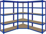 Monster Racking T-Rax Corner Unit & Pack of 2 Garage Shelving Unit Extra Wide - 5 Tier Heavy Duty Rack for Storage Steel Utility Shelves | Metal & MDF Boltless Assembly System | 180cm x 90cm x 45cm