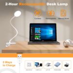 61 LED Rechargeable Reading Lamp, 3 Color Modes & 10 Brightness Levels, 2000mAh Clamp Lamp with USB-C, 40CM Flexible Gooseneck, Cordless Book Lamp Clamp Light for Bed, Table, Desk - White - Image 4