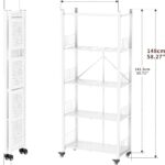 5-tier Folding shelves , Heavy Duty Metal Foldable Collapsible Shelf Shelving Rack Organizer On Rolling Wheels in Kitchen Closet Gym Pantry Basement No Assembly 1100 LBS Capacity (White, 5-Layer)