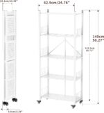 5-tier Folding shelves , Heavy Duty Metal Foldable Collapsible Shelf Shelving Rack Organizer On Rolling Wheels in Kitchen Closet Gym Pantry Basement No Assembly 1100 LBS Capacity (White, 5-Layer)