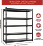 Garage Shelving, 48" W Storage Shelves 3000lbs Heavy Duty Shelving, Adjustable 5 Tier Garage Shelf Storage Rack With Honeycomb Shelf, Industrial Shelving Units for Basement 72"H X 48"W X 18.9"D - Image 3