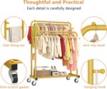 Laiensia Double Rods Garment Rack with Wheels, Clothing Rack for Hanging Clothes,4 Hooks, Multi-Functional Bedroom Clothes Rack, Gold - Image 5