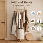CycleCrew Solid Wood Coat Rack with Fabric Basket - Coat Hanger Stand Coat Tree Rack Freestanding with 9 Hooks Wheels, Small Clothes Rack For Entryway Bedroom Hallway Living Room - Image 2
