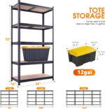 REIBII 72" H x 35.55" W x 16" D Storage Shelves 5 Tier Garage Shelving Heavy Duty 2020LBS Adjustable Metal Shelving Unit for Garage Shelves Utility Rack Shelf for Basement Pantry Closet Shelves,Black - Image 3