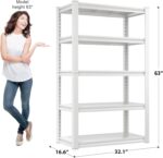 Raybee Garage Shelving Heavy Duty Garage Storage Shelves Load 2010LBS, Adjustable 5-Tier Heavy Duty Shelving, All Metal Shelving Utility Shelves for Kitchen, Pantry, Garage, 63"H x32"W x16.5"D, White - Image 3