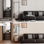CycleCrew Solid Wood Coat Rack with Fabric Basket - Coat Hanger Stand Coat Tree Rack Freestanding with 9 Hooks Wheels, Small Clothes Rack For Entryway Bedroom Hallway Living Room - Image 6