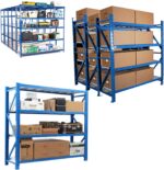 kriston Heavy Duty Metal Warehouse 4 Steps Racking Storage Garage Shelving Steel Shelf Capacity 200kg Each Shelves White and Blue (2m x 0.6m x1m) - Image 4