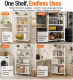 Toshionics 5 Tier Foldable Storage Shelves with Wheels [Heavy Duty] Metal Shelving unit - Kitchen Cabinet Self Storage Multipurpose Rack Book shleves Garage Easy Assembly 160x38x71 cm - White - Image 7