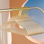 HYTTER 10 Pcs Clear Acrylic Cloth Hangers Plastic Glitter Coat Hanger Durable Non-slip Heavy Duty Suit Clothes Hangers Lightweight Space Saving Hangers for Closet Organization (Gold)