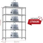 MZG 5-Tier Heavy Duty Metal Storage Shelving Unit (Chrome, 17.7" D x 47.2" W x 72.3" H, 1750 lbs Capacity), Adjustable Steel Wire Rack Shelf Organizer for Garage, Kitchen, Pantry, Basement, Laundry - Image 3