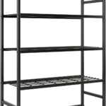 Storage Shelves, 5-Tier Metal Shelving Unit with Adjustable Feet, Heavy-Duty Shelf Organizer for Garage, Kitchen, Pantry and Closet Organization, 36.4" x 11.8" x 68.3", Black
