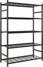 Storage Shelves, 5-Tier Metal Shelving Unit with Adjustable Feet, Heavy-Duty Shelf Organizer for Garage, Kitchen, Pantry and Closet Organization, 36.4" x 11.8" x 68.3", Black