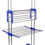 Mega stand Clothing | Stylish Garment | Hanging Rack | Clothes Hanger for Balcony & Bedroom | 3-Tier Folding Clothes Rail Clothes Horses Drying Rack (Royal Blue)