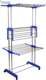 Mega stand Clothing | Stylish Garment | Hanging Rack | Clothes Hanger for Balcony & Bedroom | 3-Tier Folding Clothes Rail Clothes Horses Drying Rack (Royal Blue)